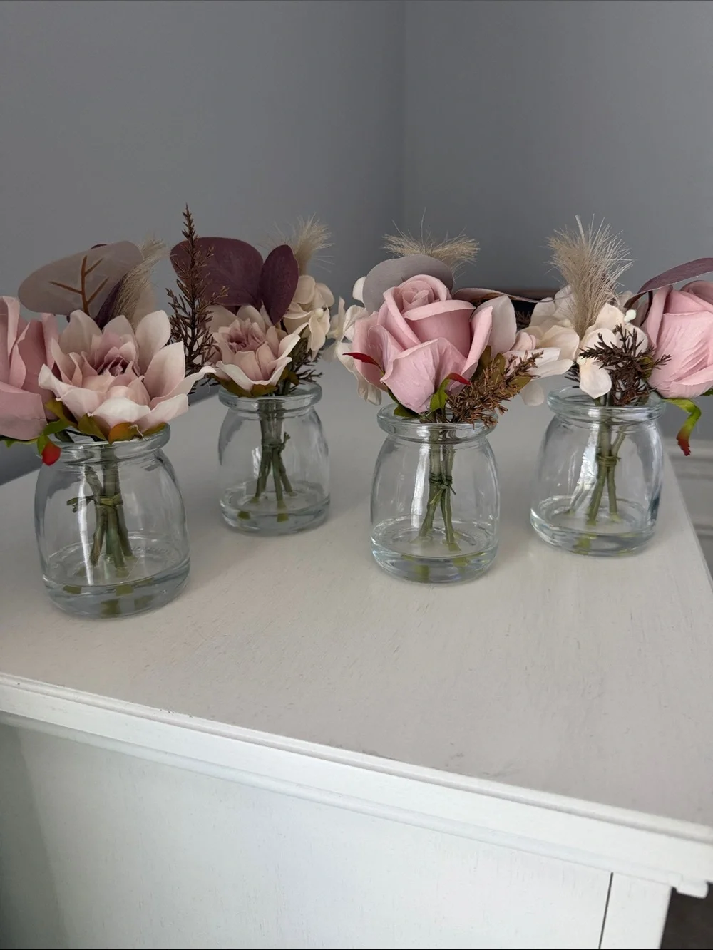 Elegant Pink Rose Faux Floral Arrangement - Set of 4